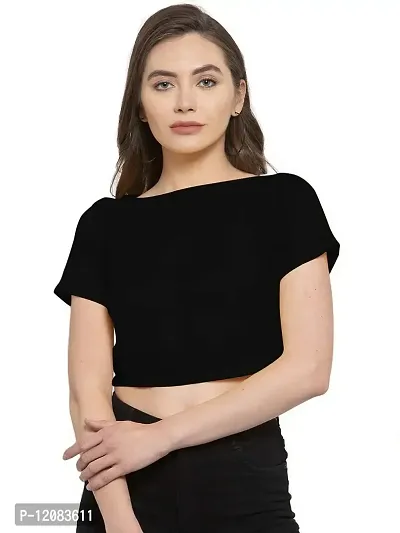 THE BLAZZE 1132 Crop Tops for Women (X-Small, Black)-thumb1