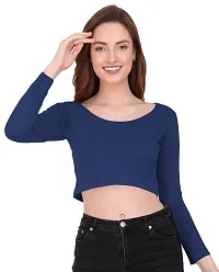 THE BLAZZE 1059 Women's Basic Sexy Solid Scoop Neck Slim Fit Full Sleeve Crop Top T-Shirt for Women (XS, Royal Blue)-thumb3