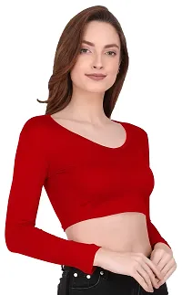 THE BLAZZE 1309 Sexy Women's Full Sleeve Tank Crop Tops Bustier Bra Vest Shorts Crop Top Bralette Blouse Top for Women (2XL, Red)-thumb3