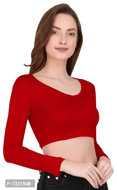 THE BLAZZE 1309 Sexy Women's Full Sleeve Tank Crop Tops Bustier Bra Vest Shorts Crop Top Bralette Blouse Top for Women (2XL, Red)-thumb4