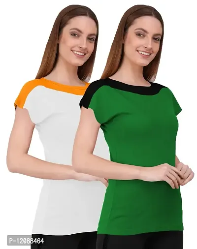 THE BLAZZE 1330 Women's Cotton Regular Fit Round Neck Half Sleeve Utility T-Shirts for Women Combo (Small, Color_11)