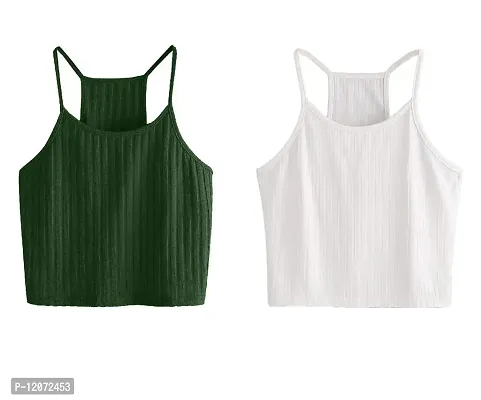 THE BLAZZE Women's Summer Basic Sexy Strappy Sleeveless Racerback Camisole Crop Top (X-Large, Green White)