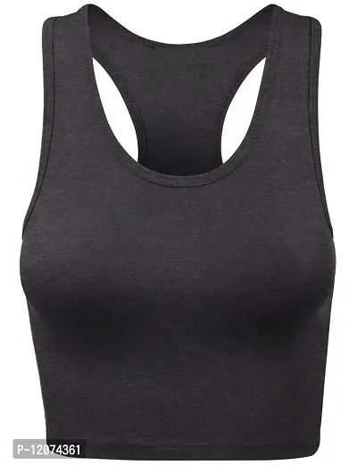 THE BLAZZE Women's Sleeveless Crop Tops Sexy Strappy Tees (X-Large, Charcoal Melange)-thumb0