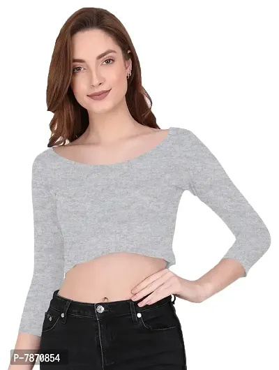 THE BLAZZE 1057 Women's Crop Top (M, Gray)-thumb1