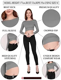 THE BLAZZE 1138 Women's Basic Sexy Solid Boat Neck Slim Fit Full Sleeve Crop Top T-Shirt for Women (Large(34?-36),A - Black)-thumb4