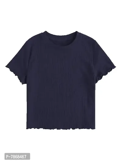 THE BLAZZE 1166 Women's Basic Sexy Crew Neck Half Sleeve Slim Fit Crop Top T-Shirt for Women (Small, Navy)