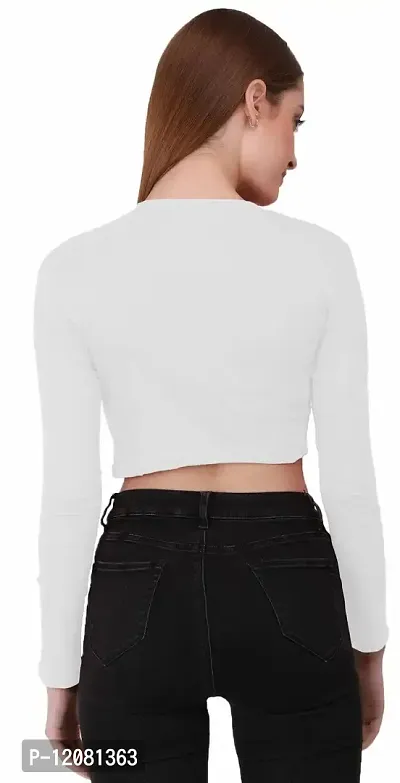 THE BLAZZE 1089 Women's Basic Sexy Solid Round Neck Slim Fit Full Sleeve Crop Top T-Shirt for Women-thumb4