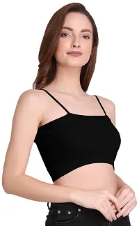 THE BLAZZE 1290 Women's Cotton Basic Sexy Solid Slim Fit Sleeveless Saree Readymade Saree Blouse Crop Top T-Shirt for Women (M, Black)-thumb3