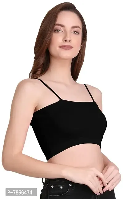 THE BLAZZE 1290 Women's Cotton Basic Sexy Solid Slim Fit Sleeveless Saree Readymade Saree Blouse Crop Top T-Shirt for Women (M, Black)-thumb4