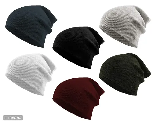 THE BLAZZE 2015 Winter Beanie Cap for Men and Women Pack Of 6 (Pack Of 6, Black,Maroon,Navy,Grey,White,DarkGrey)