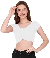 THE BLAZZE 1151 Women's Basic Sexy V Neck Slim Fit Crop Top T-Shirt for Women (X-Small, White)-thumb3