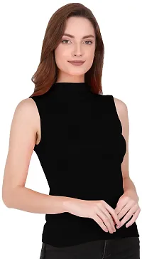 THE BLAZZE 1033 Women's Plain Black Sleeveless High Neck/Turtle Neck Top Stretch Slim Cotton T-Shirt for Women Sleeveless Top for Women-thumb3