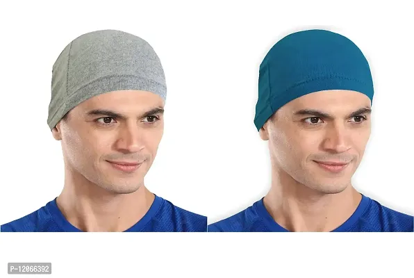 THE BLAZZE Skull Cap/Helmet Cap/Running Beanie - Ultimate Thermal Retention  Performance Moisture Wicking. Fits Under Helmets-Navy (1, Grey+Turquoise Blue)