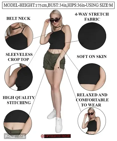 AD2CART A1687 Women's Basic Solid Square Belt Neck Stylish Crop Top for Women-thumb4