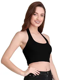 THE BLAZZE 1294 Women's Basic Sexy Solid Slim Fit Sleeveless Saree Readymade Saree Blouse Crop Top T-Shirt for Women (X-Large, Black)-thumb3