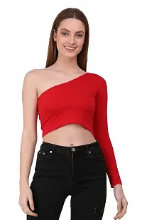 THE BLAZZE 1289 Women's Cotton One Shoulder Full Sleeve Crop Tops-thumb4