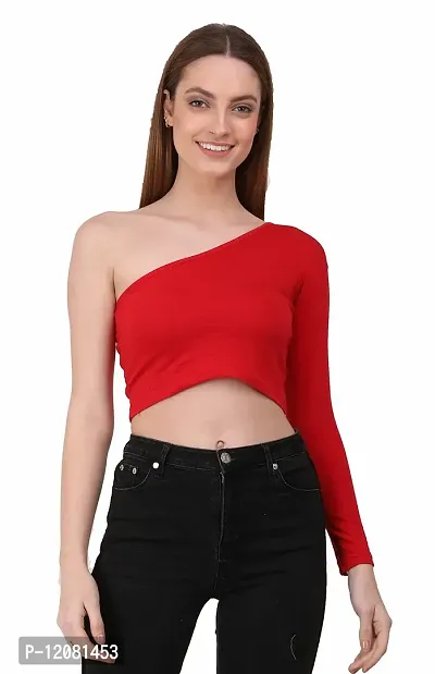 THE BLAZZE 1289 Women's Cotton One Shoulder Full Sleeve Crop Tops-thumb5