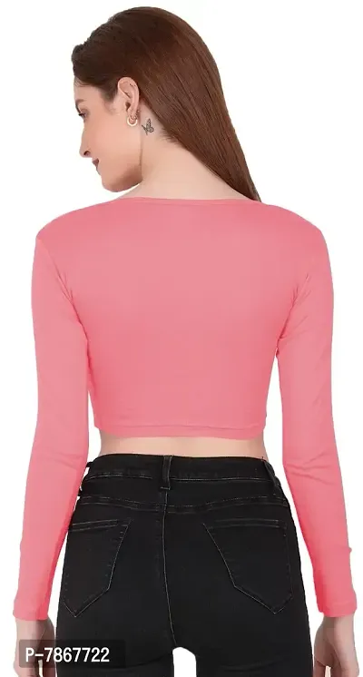 THE BLAZZE 1138 Women's Cotton Full Sleeve Crop Top (S, Light Pink)-thumb3