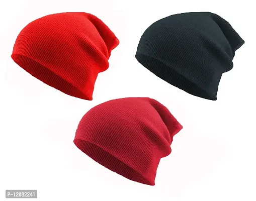 THE BLAZZE 2015 Unisex Winter Caps Pack Of 3 (Pack Of 3, Black,DarkGrey,White)