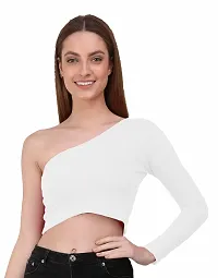 THE BLAZZE 1289 Women's Cotton One Shoulder Full Sleeve Crop Tops-thumb2