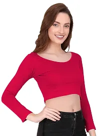 THE BLAZZE 1059 Women's Basic Sexy Solid Scoop Neck Slim Fit Full Sleeve Crop Top T-Shirt for Women (XX-Large(38?-40), Pink)-thumb3