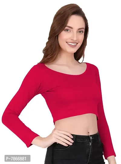 THE BLAZZE 1059 Women's Basic Sexy Solid Scoop Neck Slim Fit Full Sleeve Crop Top T-Shirt for Women (XX-Large(38?-40), Pink)-thumb4