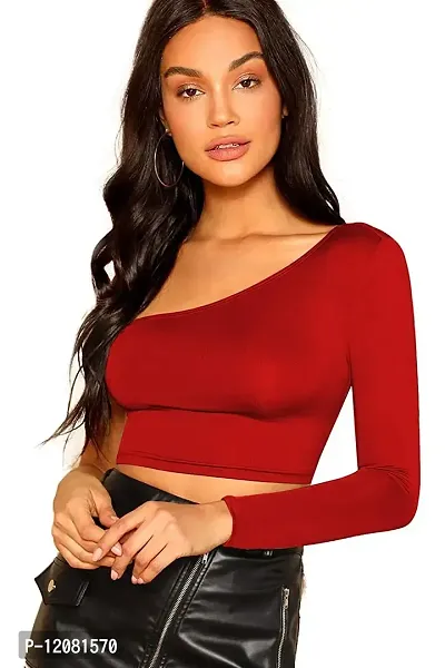 THE BLAZZE 1501 Crop Top for Women (Small, Red)-thumb2