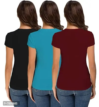 THE BLAZZE Women's T-Shirt (Pack of 3) (QW-62_Black, Blue  Maroon_XX-Large)-thumb2