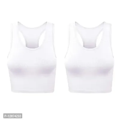 THE BLAZZE Women's Cotton Racerback Basic Crop Tank Tops (X-Large, White White)-thumb0