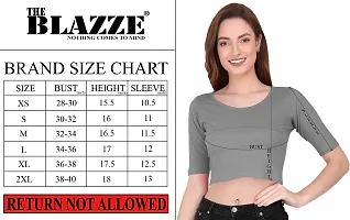 THE BLAZZE 1055 Women's Basic Sexy Solid Scoop Neck Slim Fit Short Sleeves Crop Tops (Medium(32-34), A - Black White)-thumb4