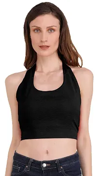 THE BLAZZE 1382 Women's Basic Sexy Solid Backless Halter Neck Slim Fit Sleeveless Crop Top for Women-thumb2