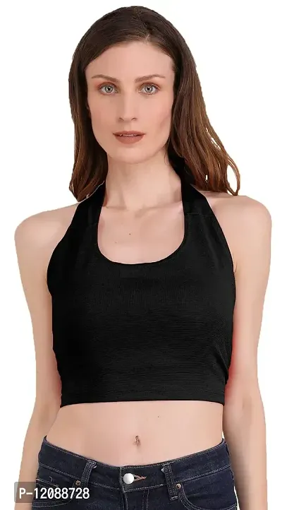 THE BLAZZE 1382 Women's Basic Sexy Solid Backless Halter Neck Slim Fit Sleeveless Crop Top for Women-thumb3
