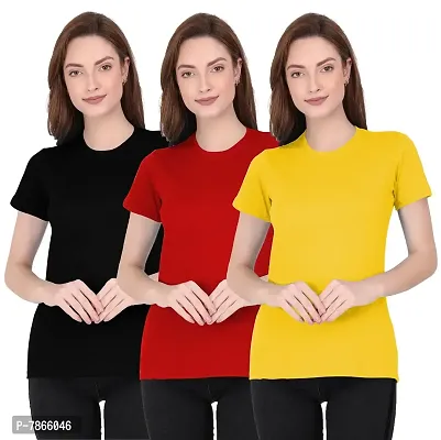 THE BLAZZE 1019 Women's Cotton Round Neck Half Sleeve T-Shirts for Women Combo (Pack of 2)