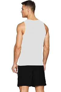 THE BLAZZE 0102 Men's Sleeveless Black Gym Tank Gym Stringer Tank Tops Gym Vest Muscle Tee Sleeveless Cotton T-Shirt for Men (Large, White)-thumb1