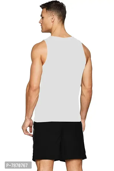 THE BLAZZE 0102 Men's Sleeveless Black Gym Tank Gym Stringer Tank Tops Gym Vest Muscle Tee Sleeveless Cotton T-Shirt for Men (Large, White)-thumb2