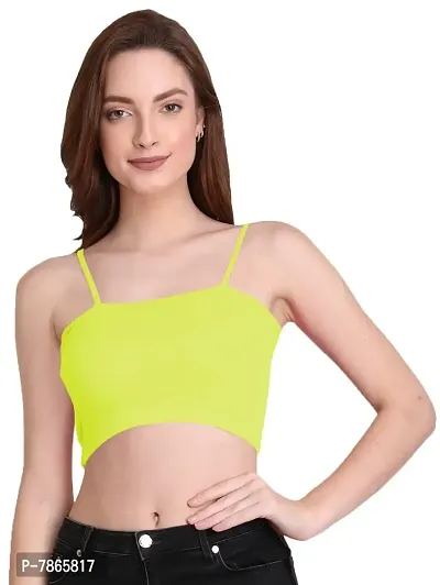 THE BLAZZE 1290 Women's Cotton Basic Sexy Solid Slim Fit Sleeveless Saree Readymade Saree Blouse Crop Top T-Shirt for Women (XS, Light Yellow)-thumb5