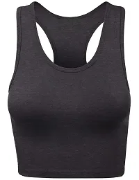 THE BLAZZE Women's Cotton Racerback Basic Crop Tank Tops (Medium, Charcoal Melange Charcoal Melange)-thumb1