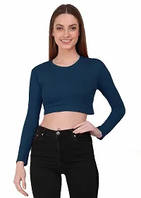 THE BLAZZE 1089 Women's Basic Sexy Solid Round Neck Slim Fit Full Sleeve Crop Top T-Shirt for Women's-thumb2