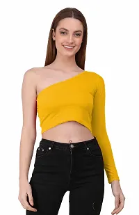 THE BLAZZE 1289 One Shoulder Tops for Women (X-Large, Yellow)-thumb3