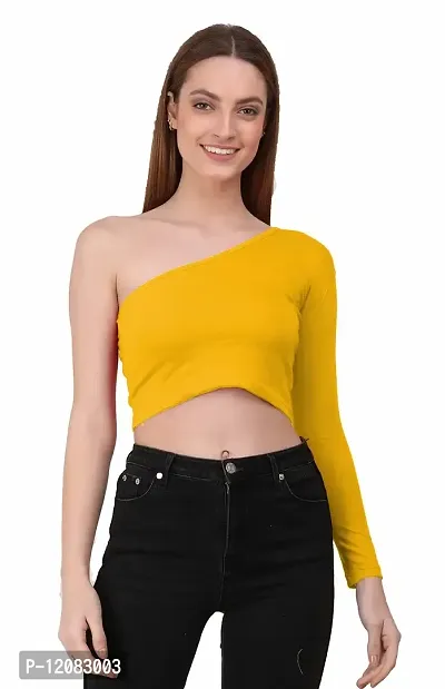 THE BLAZZE 1289 One Shoulder Tops for Women (X-Large, Yellow)-thumb4