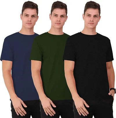 THE BLAZZE 0017 Men's Short Sleeves Round Neck Regular Fit T-Shirts for Men Combo (Pack of 3)