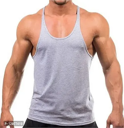 THE BLAZZE Men's Bodybuilding Gym Solid Color Tank Top Stringers (Large, Grey)