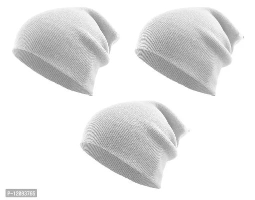 THE BLAZZE 2015 Winter Beanie Cap for Men and Women's (Free Size, White)-thumb0