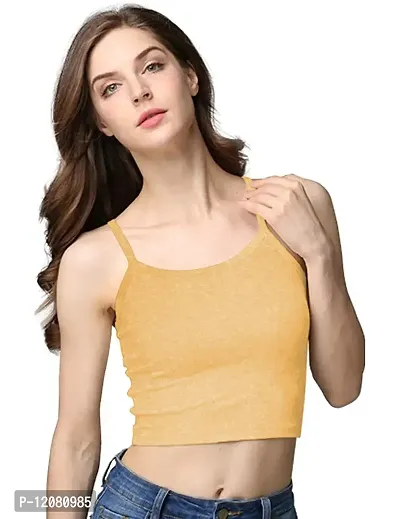 THE BLAZZE 1002 Women's Sleeveless Crop Tops Sexy Strappy Tees (Medium(32""-34""), O - Mustard Yellow)-thumb3