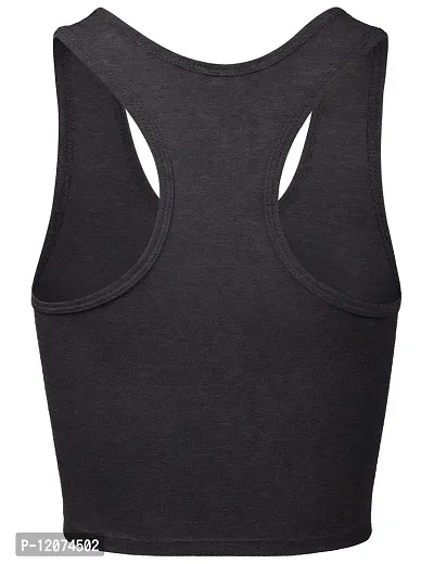 THE BLAZZE Women's Cotton Racerback Basic Crop Tank Tops (Small, Charcoal Melange)-thumb3