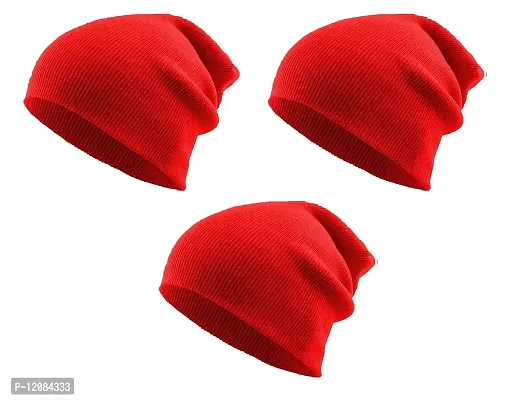 THE BLAZZE 2015 Winter Beanie Cap for Men and Women (Free, Red)-thumb0