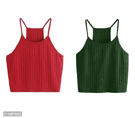 THE BLAZZE Women's Summer Basic Sexy Strappy Sleeveless Racerback Camisole Crop Top (X-Large, Red Green)