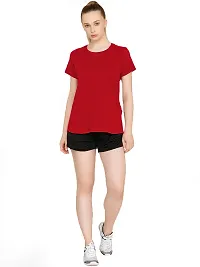 THE BLAZZE 1019 Women's Basic Sexy Solid Scoop Neck Slim Fit Full Sleeve Crop Top T-Shirt for Women (Medium(32-34), E - Red)-thumb2