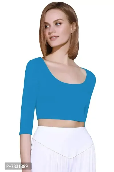 THE BLAZZE 1057 Crop Tops for Women (XL, Turquoise Blue)