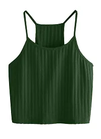 THE BLAZZE Women's Summer Basic Sexy Strappy Sleeveless Racerback Camisole Crop Top (Medium, Black Green)-thumb1